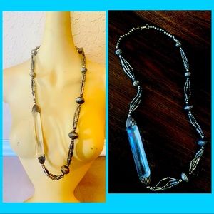 Vintage Big Crystal silver Chain Long Necklace